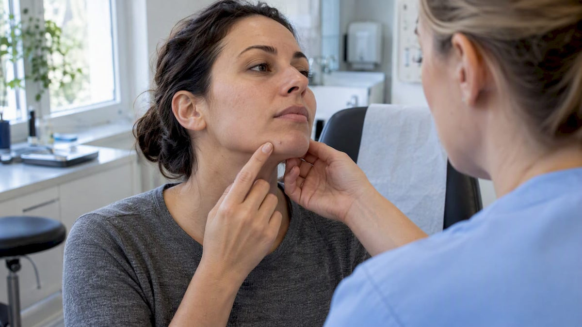 Dermatologička si prezerá malú jazvičku na brade